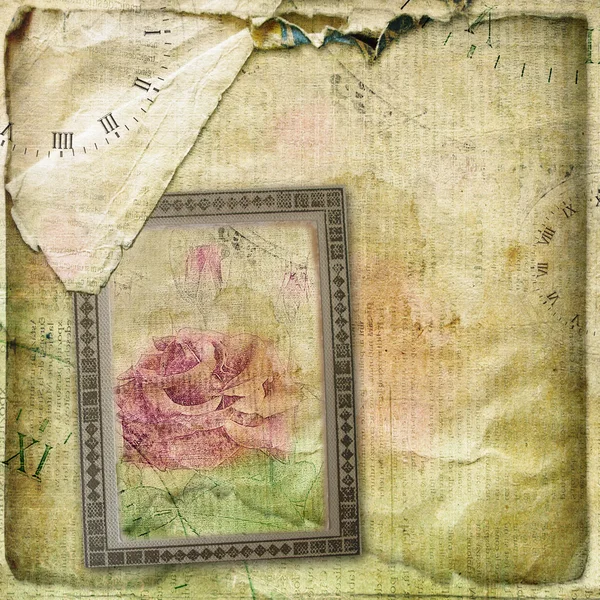 Antiguo papel arrugado con rosa dibujada a mano — Foto de Stock