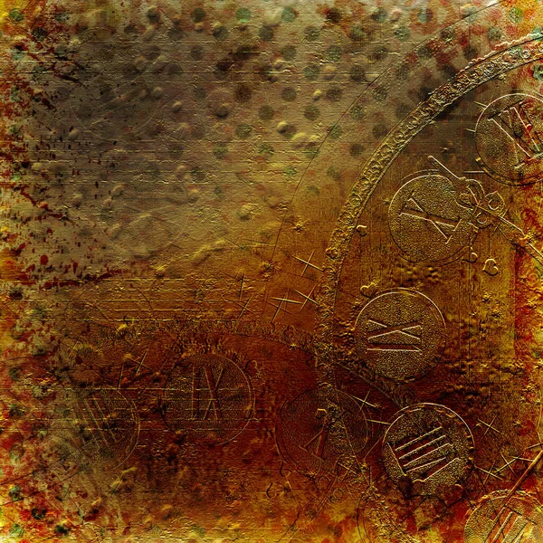 Τσιμεντένιος Τοίχος Ανάγλυφο Μοτίβο Πολύχρωμο Ρολόι Και Κύκλο Αφηρημένο Φόντο — Φωτογραφία Αρχείου