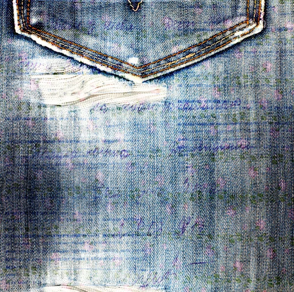 Stary tło dżinsy z otworem w stylu notatnik — Zdjęcie stockowe