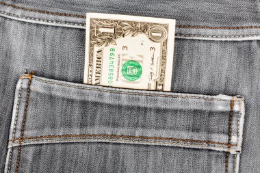 bir dolarlık banknot siyah denim jean arka cebinde yapıştırma