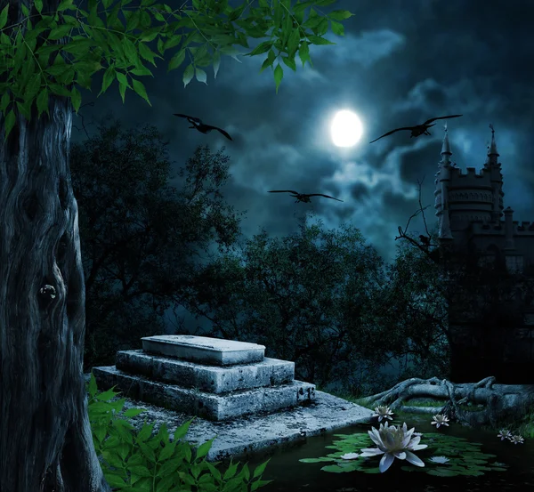 Tombstone in celebrazione di Halloween sullo sfondo del m — Foto Stock