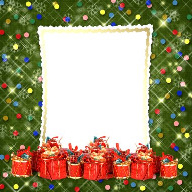 Noel tebrik kartı ile yeşil soyut bac üzerinde hediye