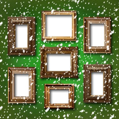 Mavi arka plan resimleri için ahşap çerçeveler yaldızlı