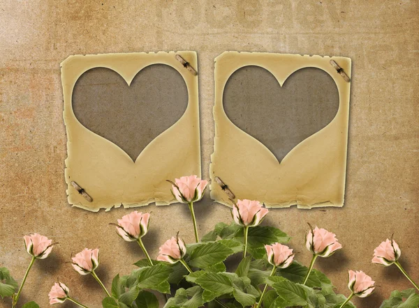 Tarjeta de felicitación al Día de San Valentín con rosas y diapositivas en th —  Fotos de Stock