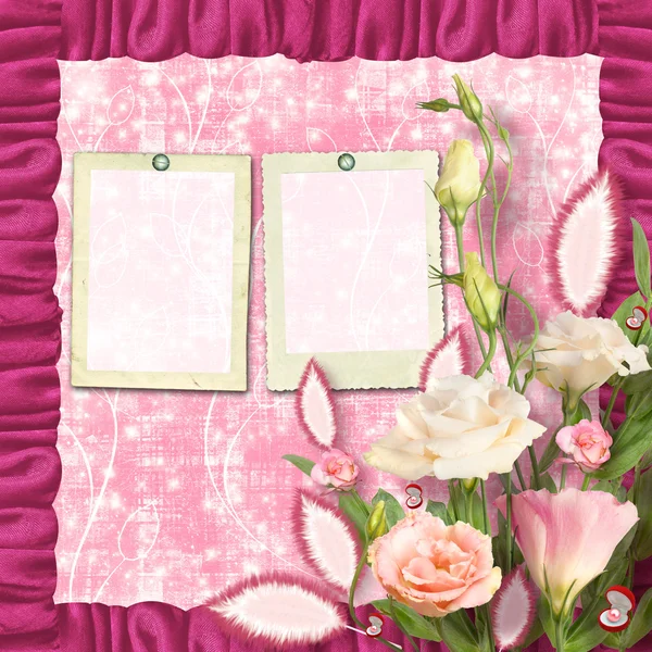 Buquê de belas rosas rosa com o convite ou congratul — Fotografia de Stock