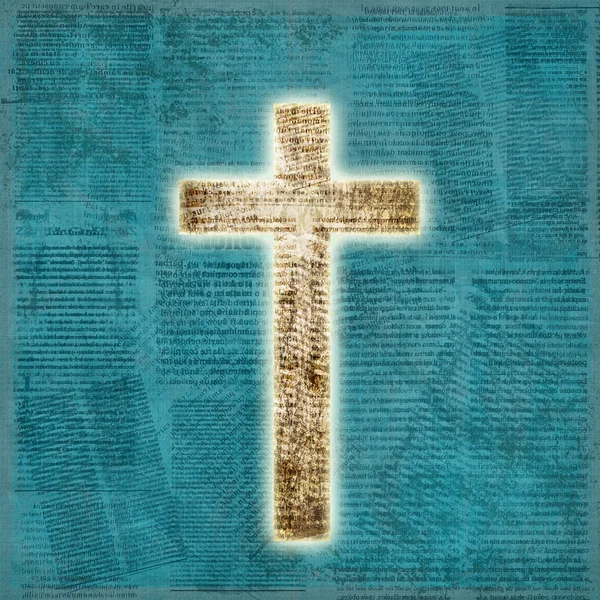 Glühendes heiliges Kreuz auf abstraktem Papierhintergrund — Stockfoto