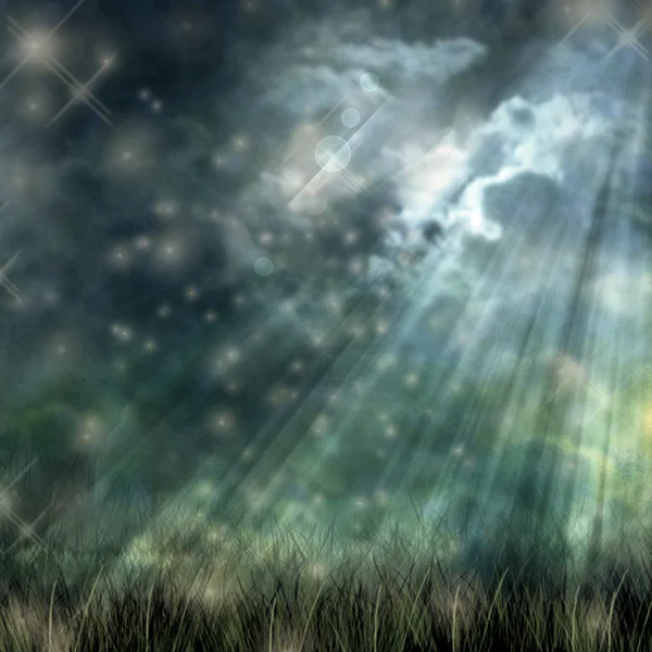 Mystical moonlight flowing from the dark sky to the ground — Stock Photo, Image