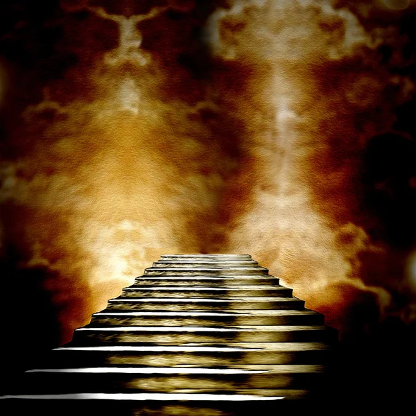 Escalier menant au paradis ou à l'enfer. Lumière à la fin du Tun — Photo