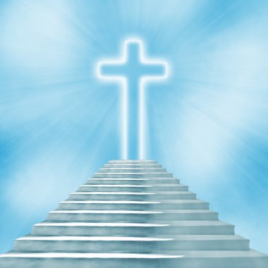 Parlayan Kutsal haç ve merdiven cennete ya da cehenneme