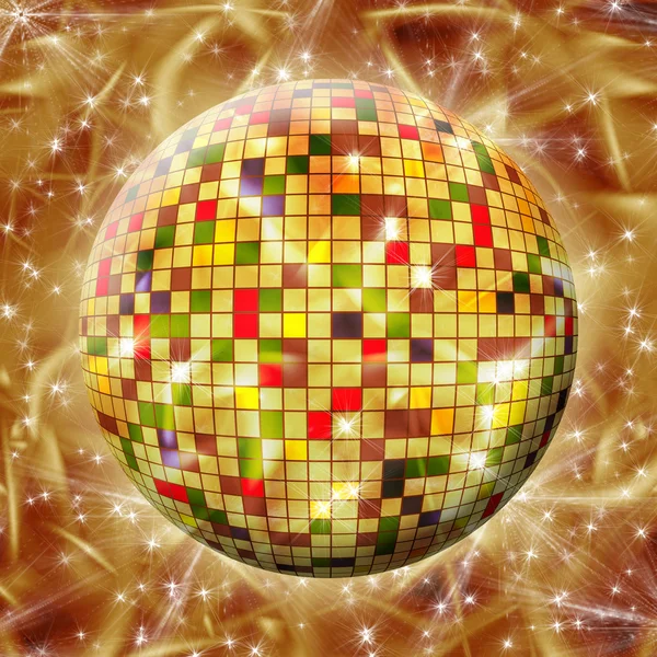 Esfera colorida com quadrados coloridos em fundo de ouro abstrato — Fotografia de Stock