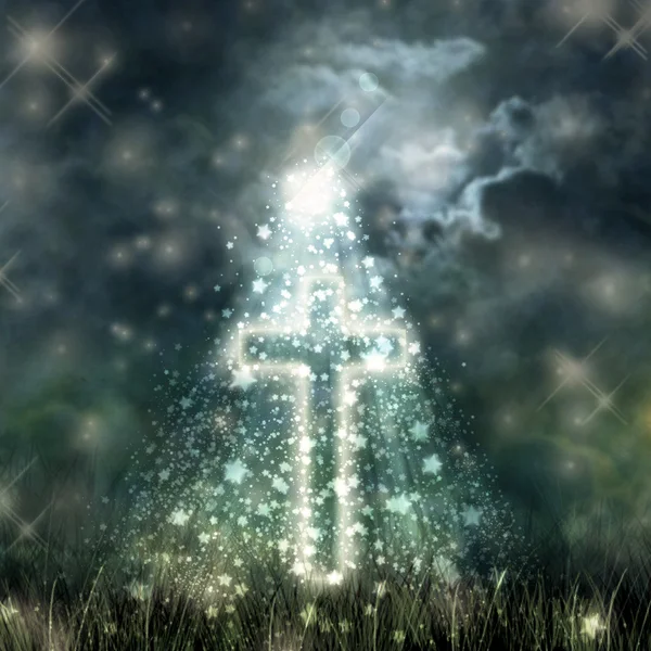 Holy Cross glowing, bright moon on a dark sky, the dark clouds — Stock Photo, Image