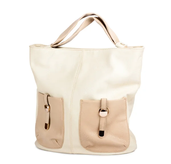 Elegante donna beige borsa isolata — Foto Stock