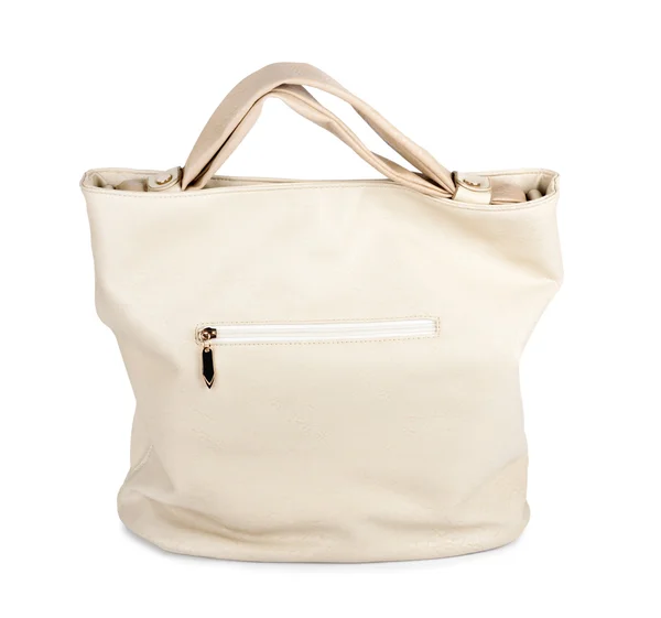 Elegante donna beige borsa isolata — Foto Stock