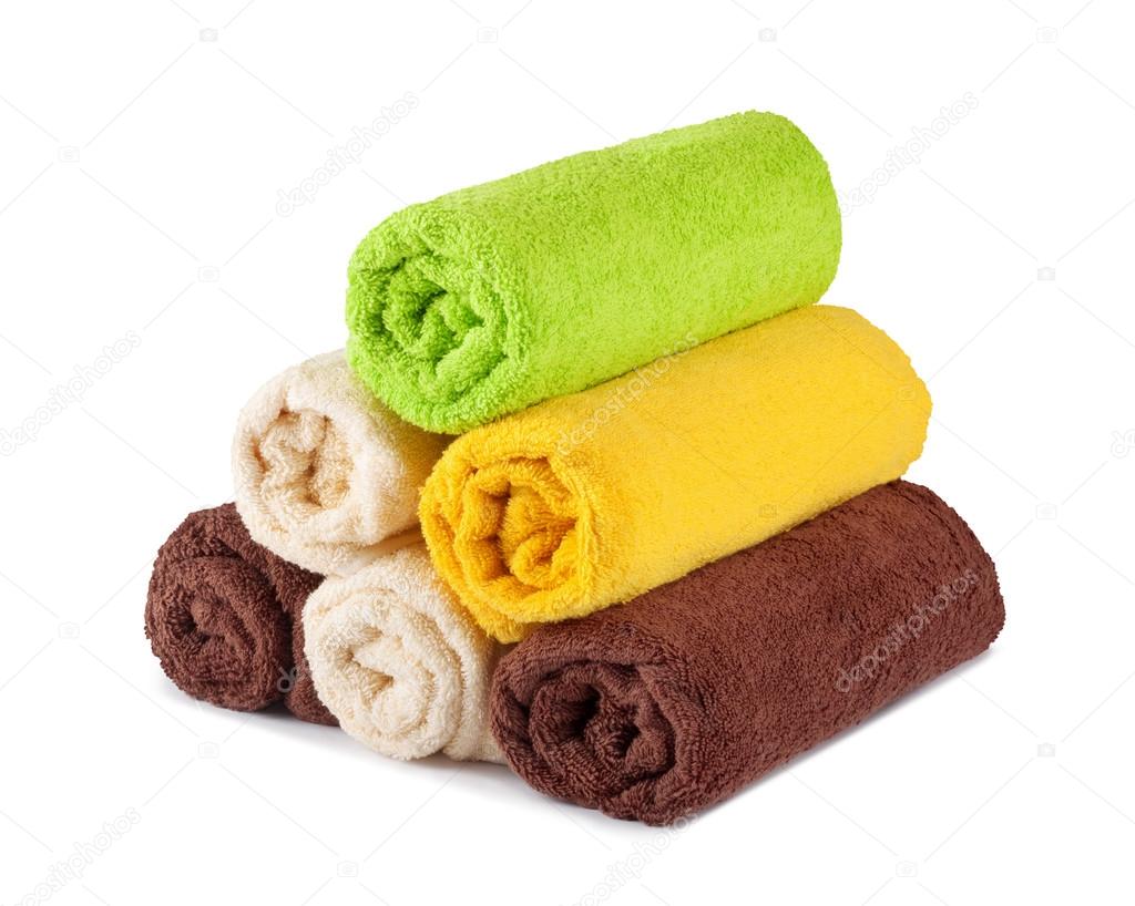 Stack of clean fresh towels isolated 