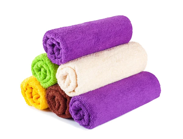 Stack of clean fresh towels isolated — Stock Photo, Image