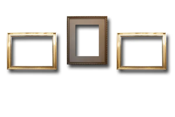 Zlacené dřevěné rámy na obrazy na izolované pozadí — Stock fotografie