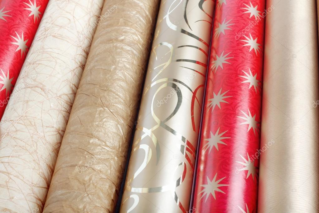 Rolls of multicolored wrapping paper 