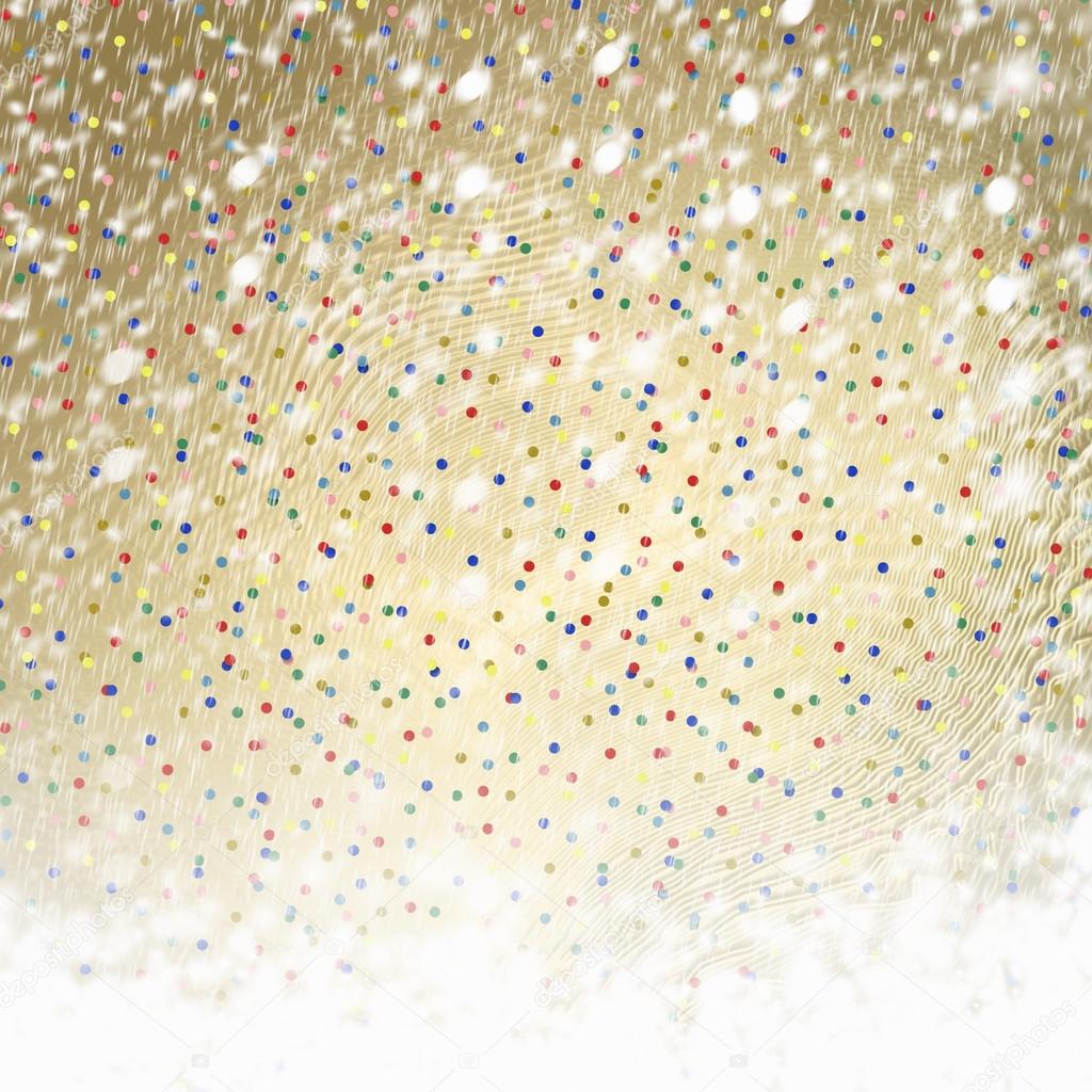 Abstract gold paper background with multicolored confetti 