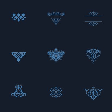 Lüks vintage logo ayarlayın. Kaligrafi amblem ve öğeleri