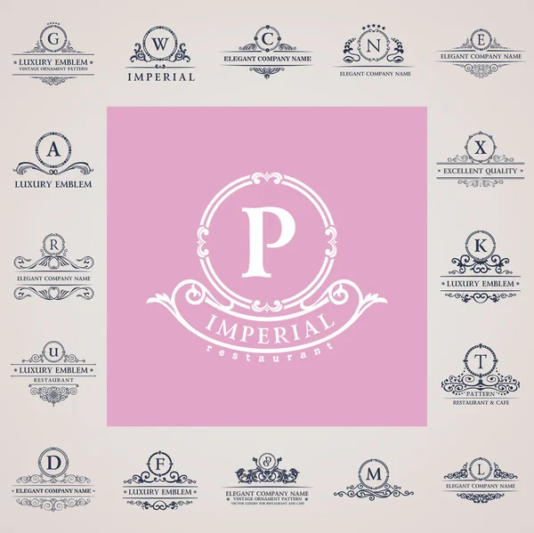 Logotipos vintage de luxo definido. Emblemas e elementos caligráficos —  Vetores de Stock
