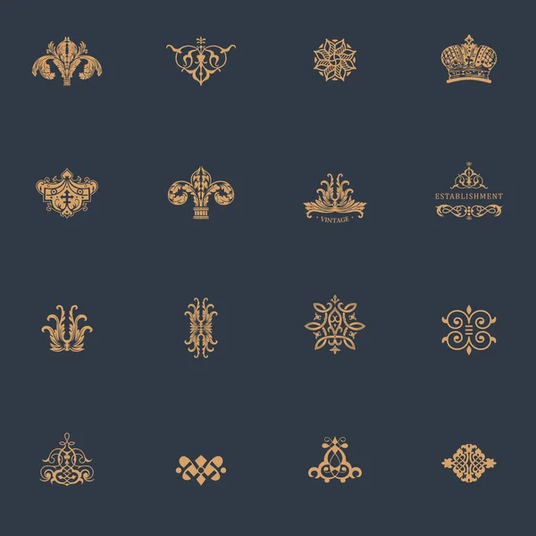 Logotipos vintage de luxo definido. Emblemas e elementos caligráficos — Vetor de Stock