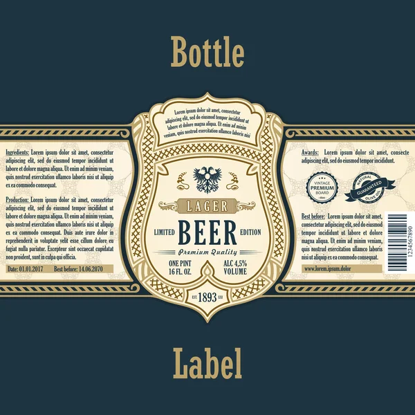 Vintage frame label. Gold sticker bottle beer — Stock Vector