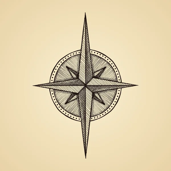 Hand getekende kompas windroos symbool — Stockvector