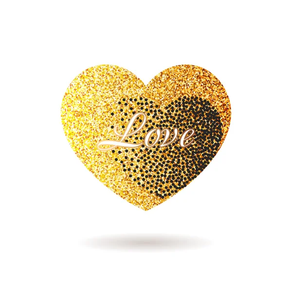 Gouden glitter hart. Dag van de Valentijnskaart banner, kaart, poster. — Stockvector