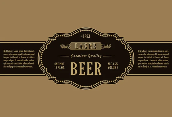 Vintage Frame Etikett. Gold Aufkleber Flasche Bier — Stockvektor