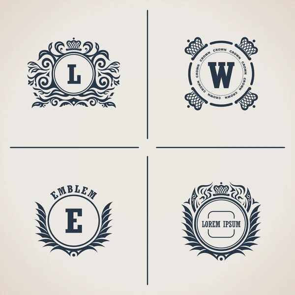 Kalligraphie blüht Luxus-Monogramm-Set. Linienrahmen-Vorlage Logo für elegantes Emblem — Stockvektor