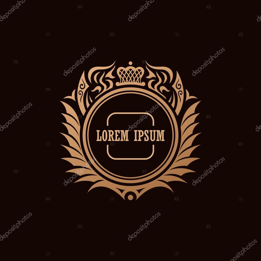 Calligraphic Luxury crown line logo. Flourishes calligraphic elegant emblem. Royal logo design. Gold logo decor for menu card invitation label, Restaurant, Cafe, Hotel. Vintage vector line symbol