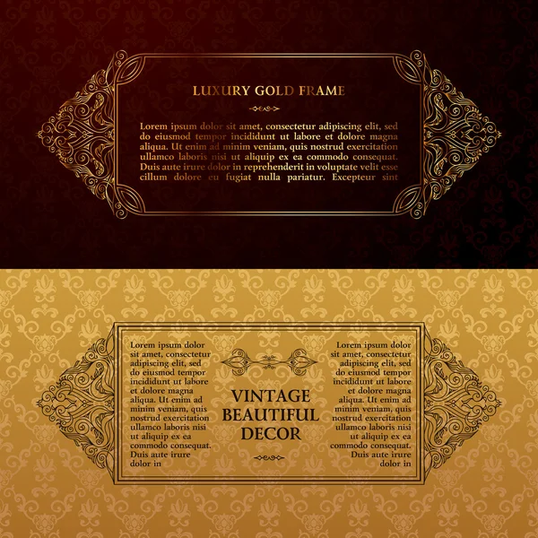 Plantillas de diseño de líneas vectoriales árabes de oro oriental. Marco floral musulmán para tarjeta y postal — Vector de stock