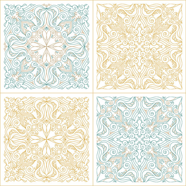 Векторный бесшовный набор шаблонов с художественным орнаментом для дизайна
