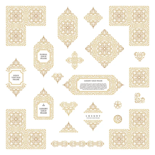 Arabischer Vektorsatz von Frames Lines Art Design Templates. Moslem Gold Umrisselemente und Embleme — Stockvektor