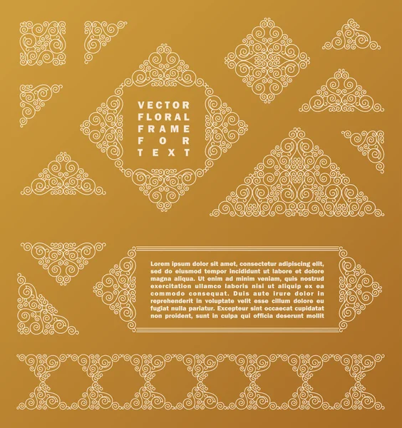 Arabic vector set of frames lines art design templates. Muslim gold, white outline elements and emblems — Stock Vector