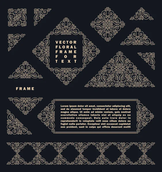 Conjunto vectorial árabe de marcos líneas de diseño de arte plantillas. Musulmán negro, blanco contorno elementos y emblemas — Vector de stock