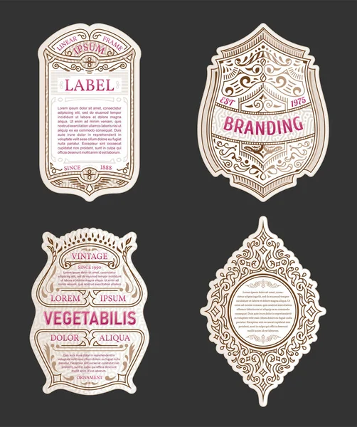 Conjunto de molduras vintage para etiquetas. Cerveja garrafa adesivos de ouro —  Vetores de Stock