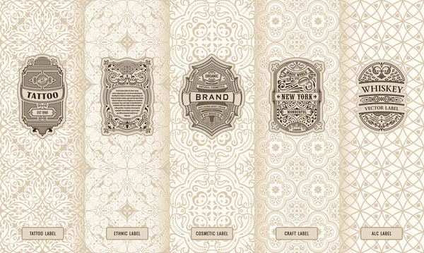 Векторный набор этикеток элементов дизайна, значок, логотип, рамка, роскошная упаковка для продукта — стоковый вектор