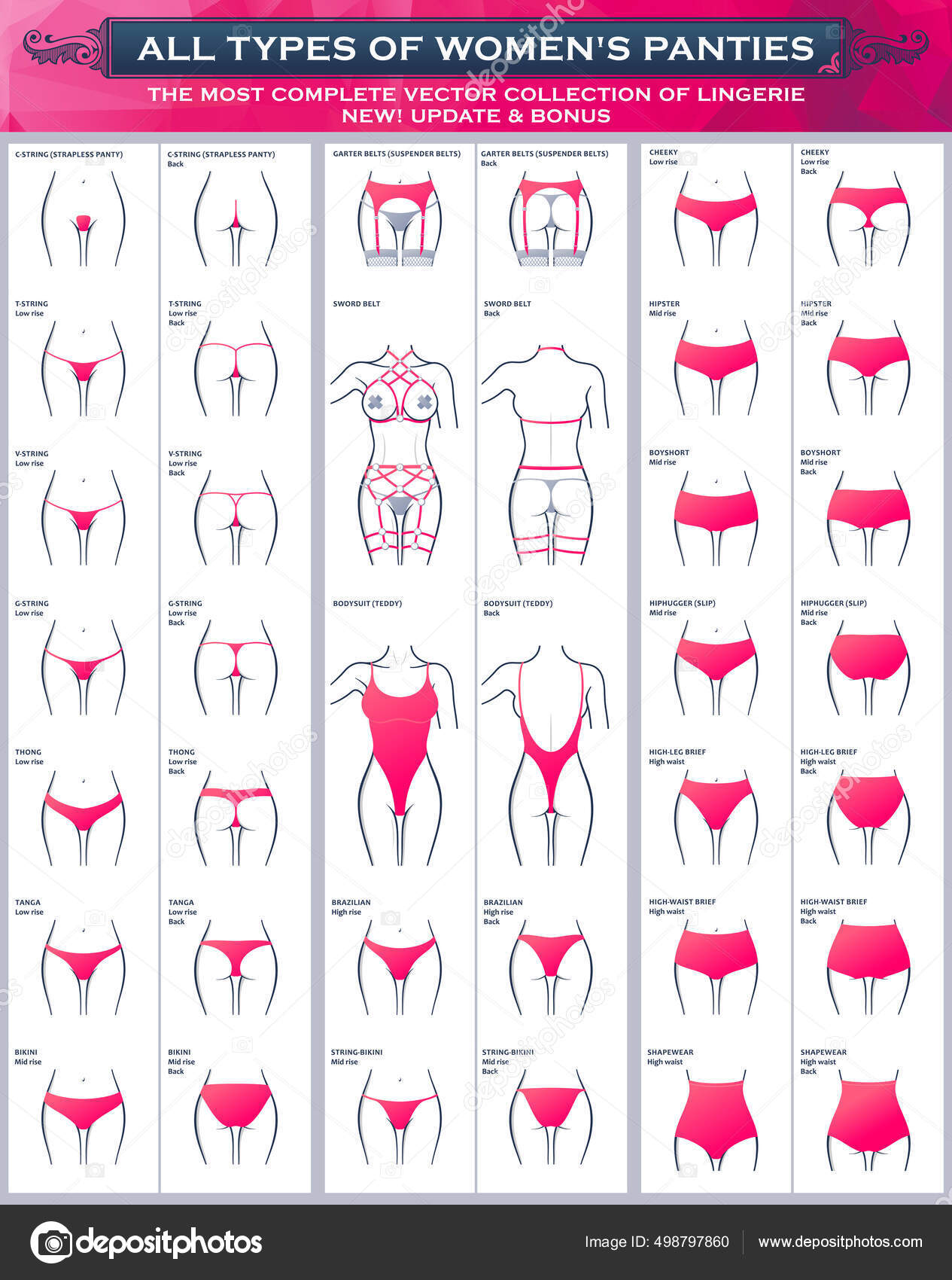 Alle Arten von Damenhöschen. die vollständigste Vektor-Kollektion von  Dessous Stock-Vektorgrafik von ©Extezy 498797860