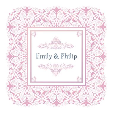 Klasik düğün davetiyesi şablonları, çizgi sanatı. Doğu tarzında vektör kenar dekoratif kartları.