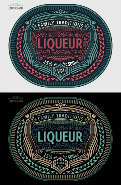 Liqueur label, modern style typographic template, beverage package design — Stock Vector