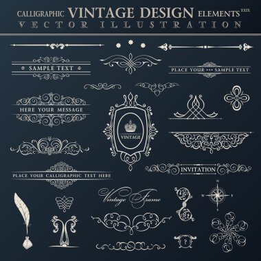 vektör vintage set. kaligrafik öğelerin ve sayfa süsleme pr