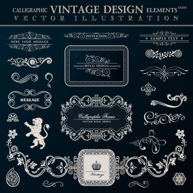 Calligraphic heraldic decor elements. Vector vintage frameworks clipart