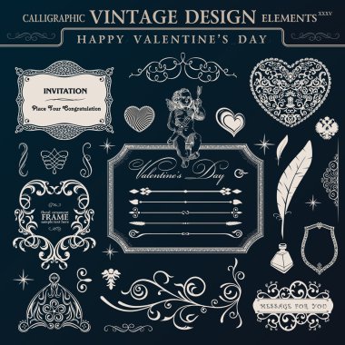 Kaligrafi vintage süsleme seti. mutlu Sevgililer günü tasarım el