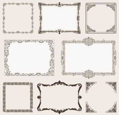 vektör kümesi. süslü çerçeveleri ve vintage kaydırma öğelerini