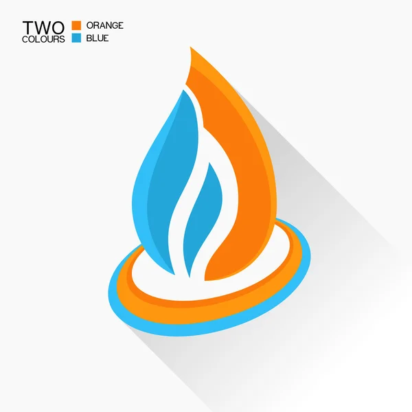 Fuego de símbolo vectorial. Icono de cristal de llama azul y naranja con s largo — Archivo Imágenes Vectoriales