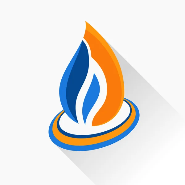 Fuego de símbolo vectorial. Icono de cristal de llama naranja y azul oscuro con l — Vector de stock
