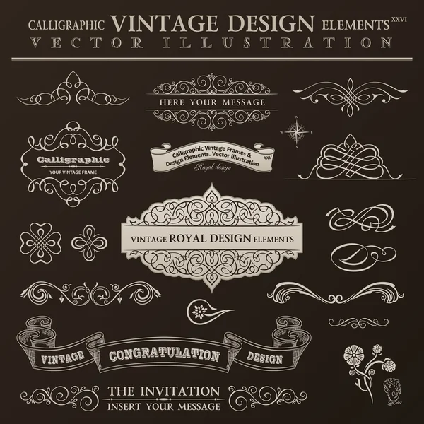 Elementos de design caligráfico conjunto vintage. Molduras de ornamento vetorial — Vetor de Stock