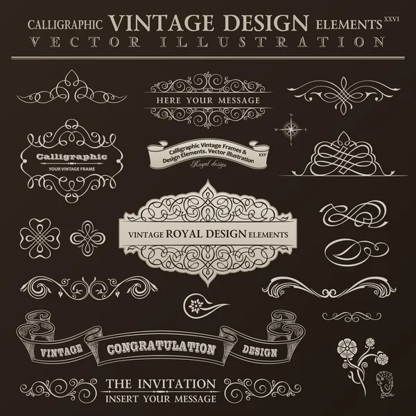 Projekt kaligraficzne elementy vintage zestaw. ramki ornament wektor — Wektor stockowy