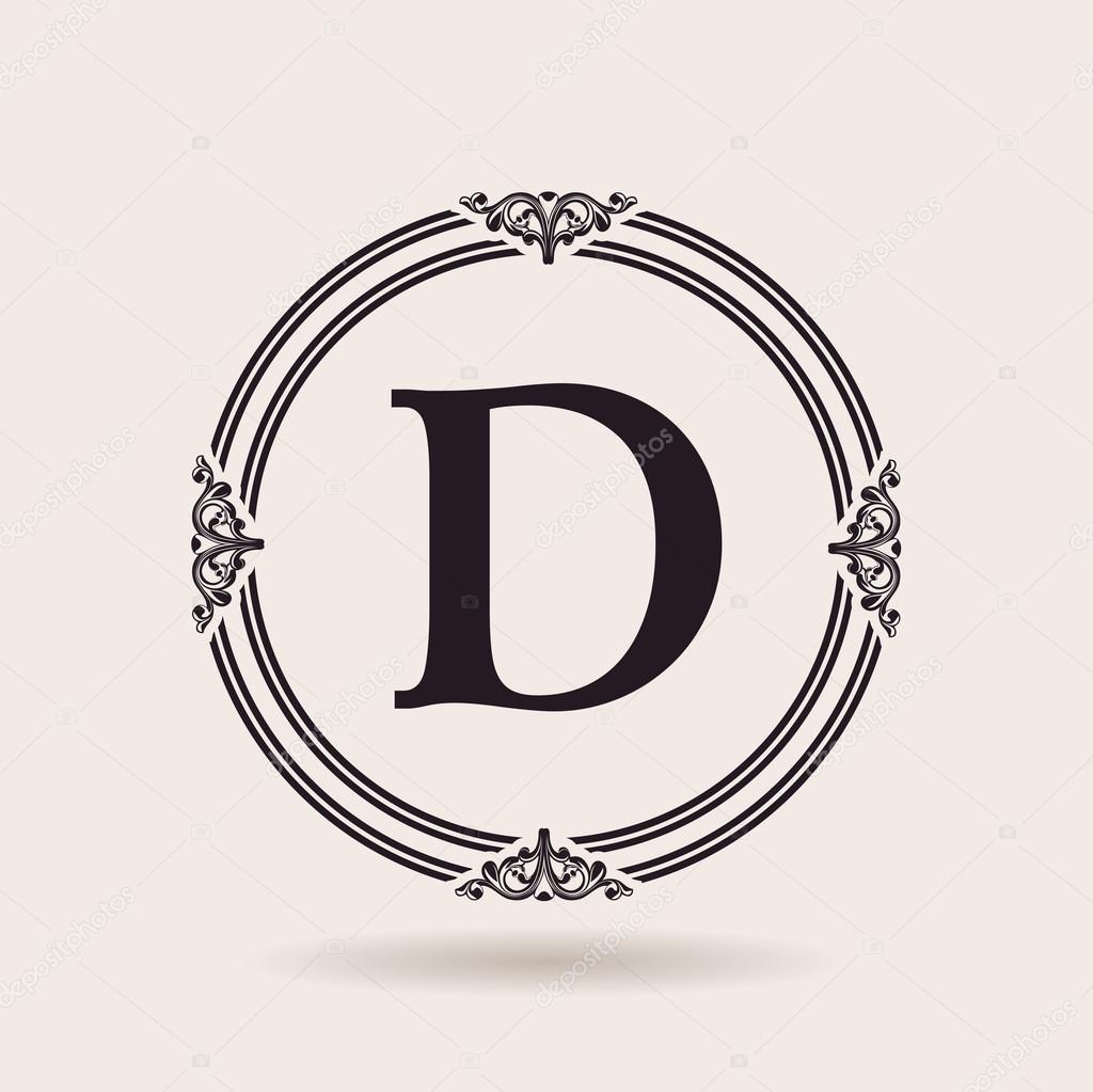 Vector frames design templates. Vintage labels and badges for logos. Alphabet letter D
